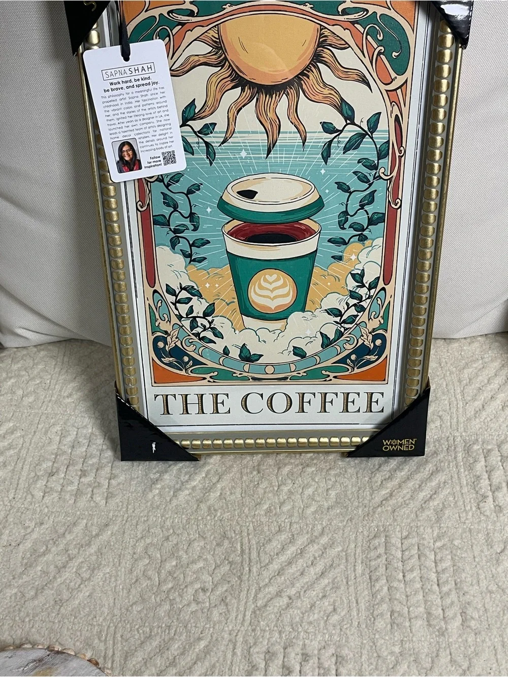 The Coffee Framed Art Print - Teal & Cream sapna sash viral wall art decor